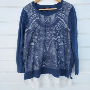 Blue Layered Sweater with Blouse 1X